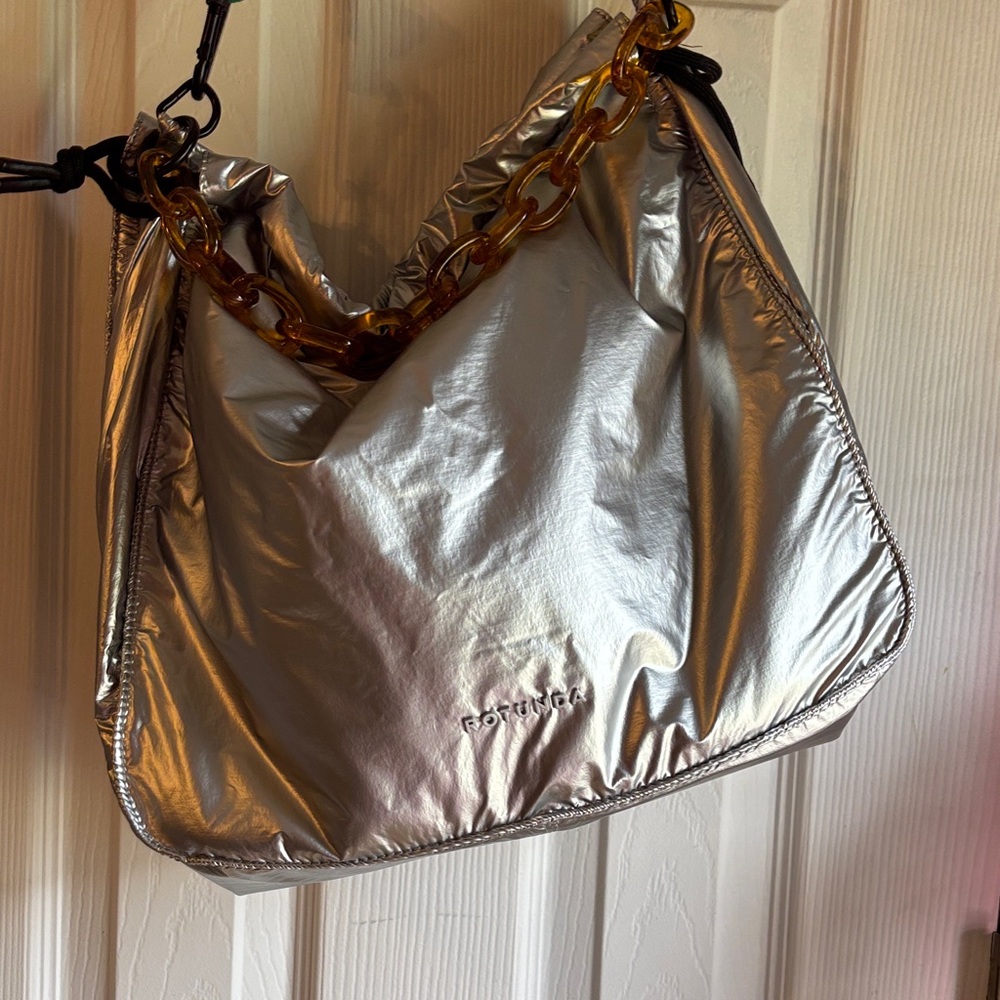 Rotunda for free people Shiny Silver Shoulder Bag with Amber Chain w/ wallet - Picture 3 of 11